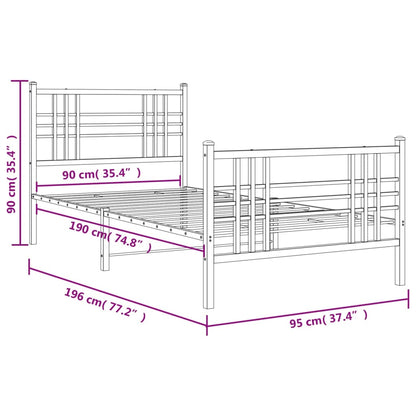 Estrutura de cama com cabeceira e pés 90x190 cm metal preto