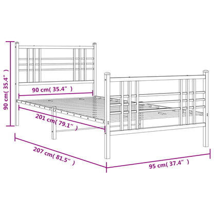 Estrutura de cama com cabeceira e pés 90x200 cm metal preto