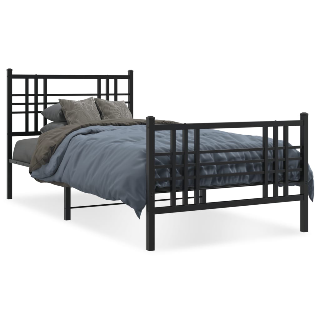 Estrutura de cama com cabeceira e pés 90x200 cm metal preto