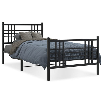 Estrutura de cama com cabeceira e pés 100x190 cm metal preto