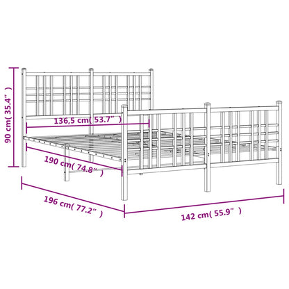 Estrutura de cama com cabeceira e pés 137x190 cm metal preto