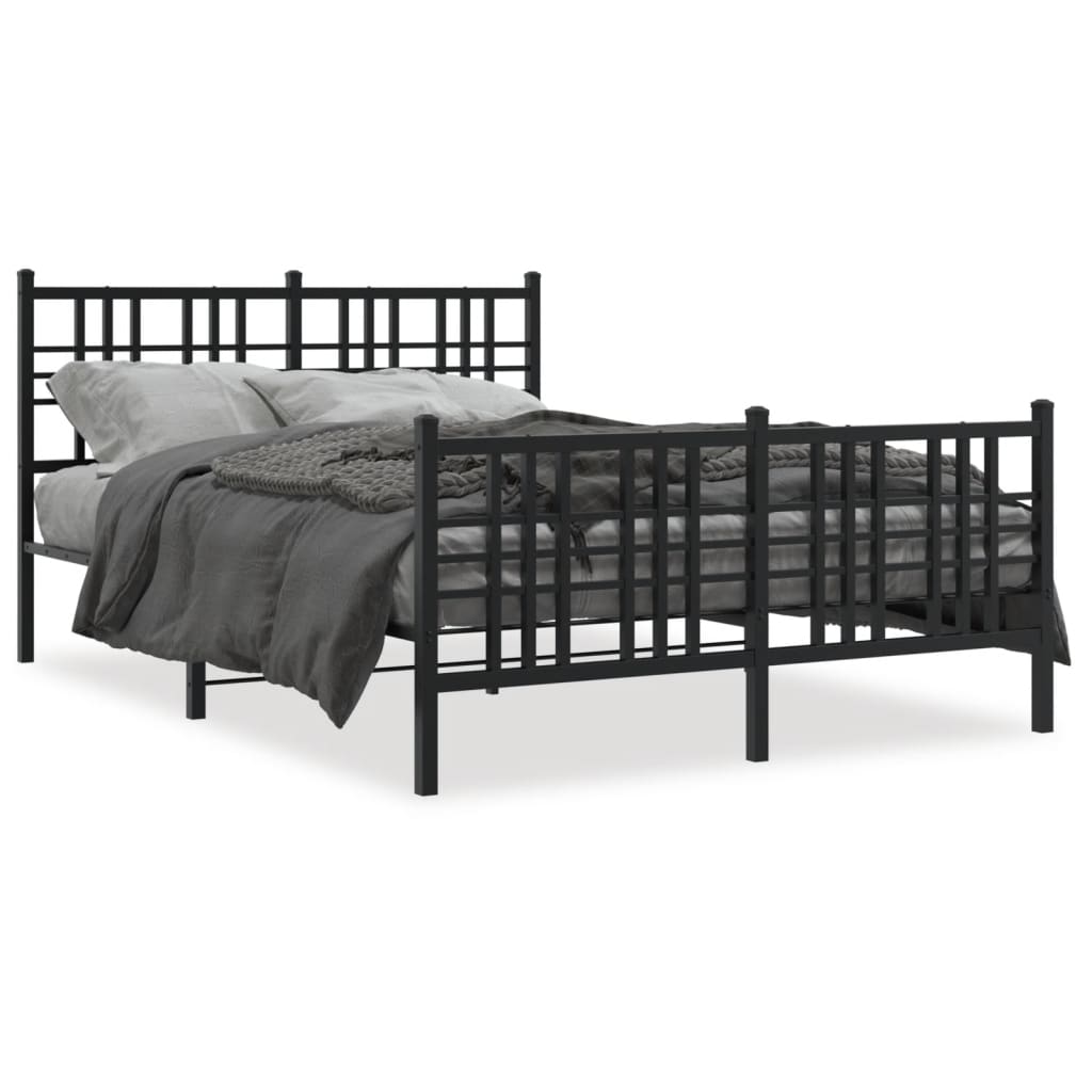 Estrutura de cama com cabeceira e pés 137x190 cm metal preto