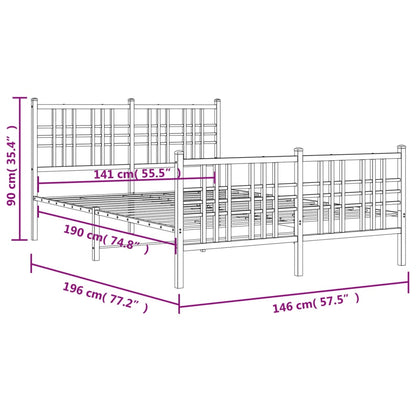 Estrutura de cama com cabeceira e pés 140x190 cm metal preto