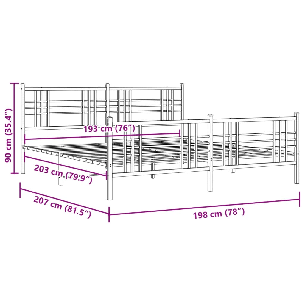 Estrutura de cama com cabeceira e pés 193x203 cm metal preto