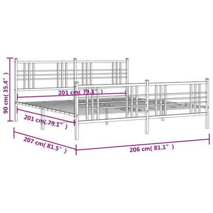 Estrutura de cama com cabeceira e pés 200x200 cm metal preto