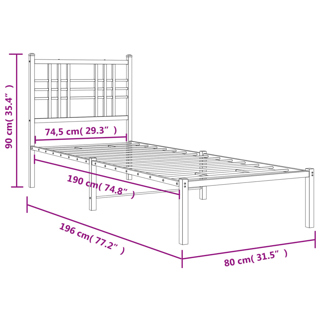 Estrutura de cama com cabeceira 75x190 cm metal branco