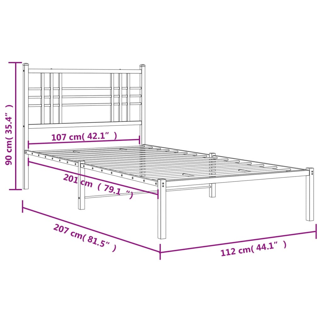 Estrutura de cama em metal com cabeceira 107x203 cm branco