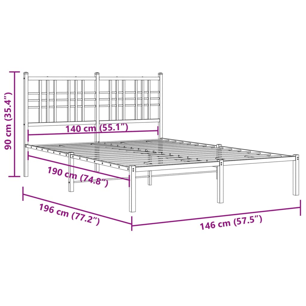 Estrutura de cama com cabeceira 140x190 cm metal branco