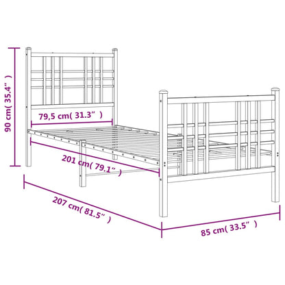 Estrutura de cama com cabeceira e pés 80x200 cm metal branco