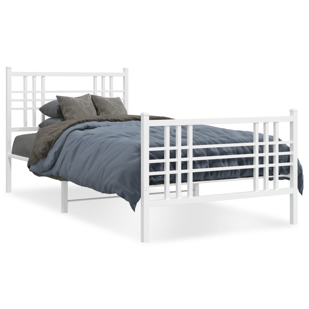 Estrutura de cama com cabeceira e pés 90x190 cm metal branco