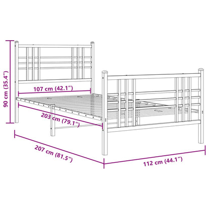 Estrutura de cama com cabeceira e pés 107x203 cm metal branco