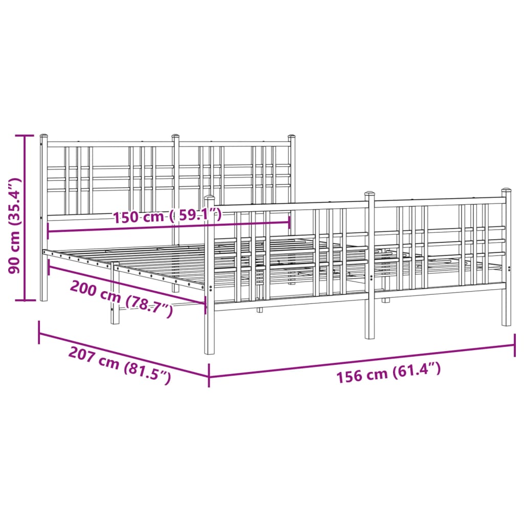 Estrutura de cama com cabeceira e pés 150x200 cm metal branco