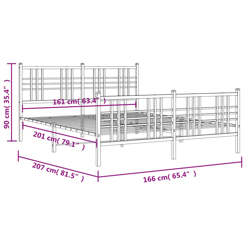 Estrutura de cama com cabeceira e pés 160x200 cm metal branco