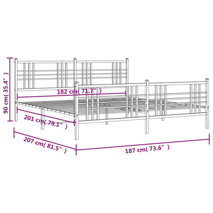 Estrutura de cama com cabeceira e pés 180x200 cm metal branco