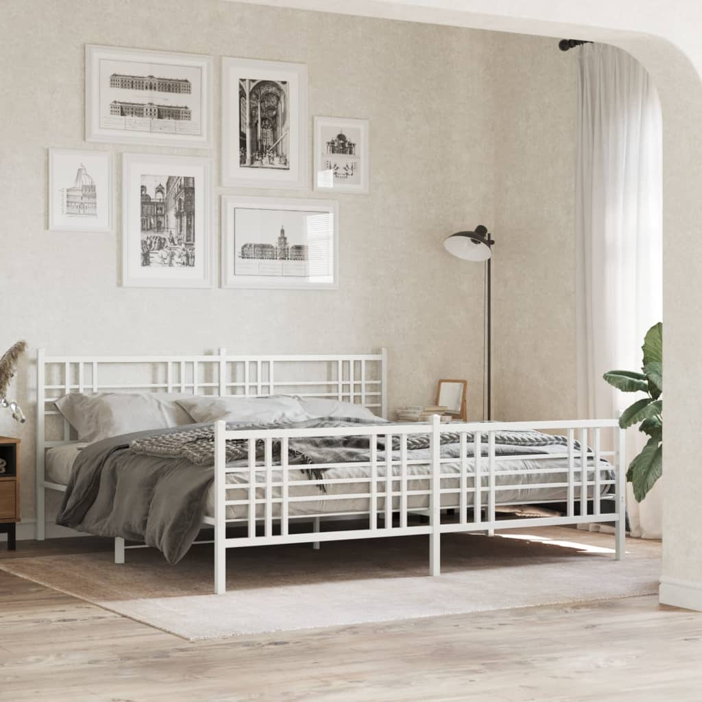 Estrutura de cama com cabeceira e pés 193x203 cm metal branco