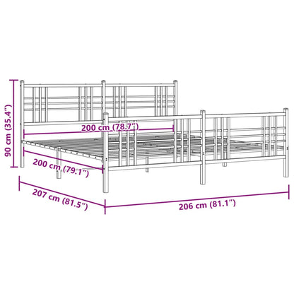 Estrutura de cama com cabeceira e pés 200x200 cm metal branco