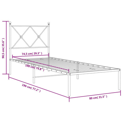 Estrutura de cama com cabeceira 75x190 cm metal preto