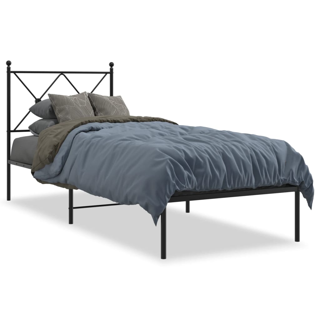 Estrutura de cama com cabeceira 75x190 cm metal preto