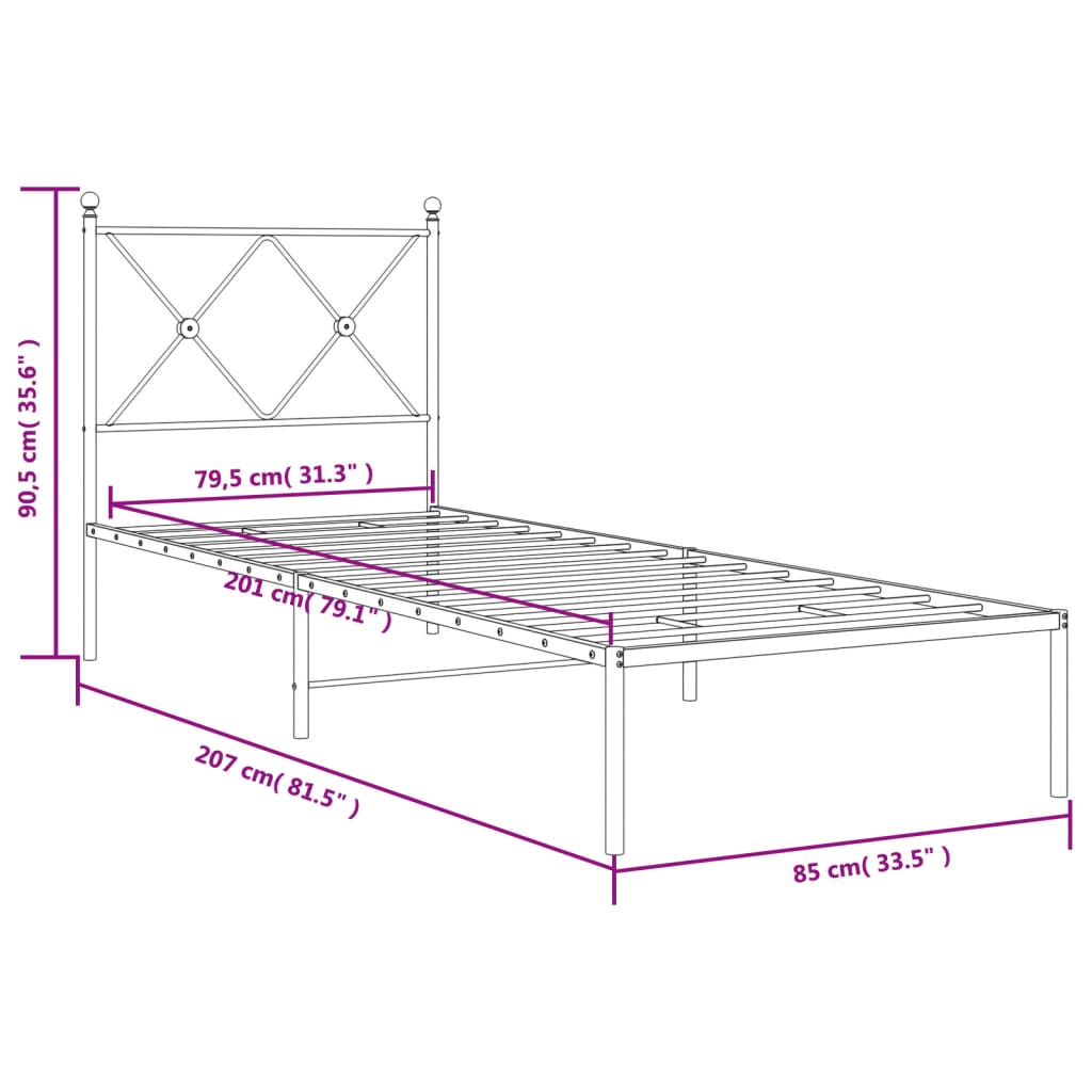 Estrutura de cama com cabeceira 80x200 cm metal preto