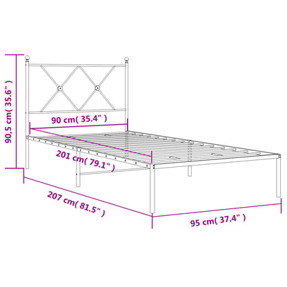 Estrutura de cama com cabeceira 90x200 cm metal preto