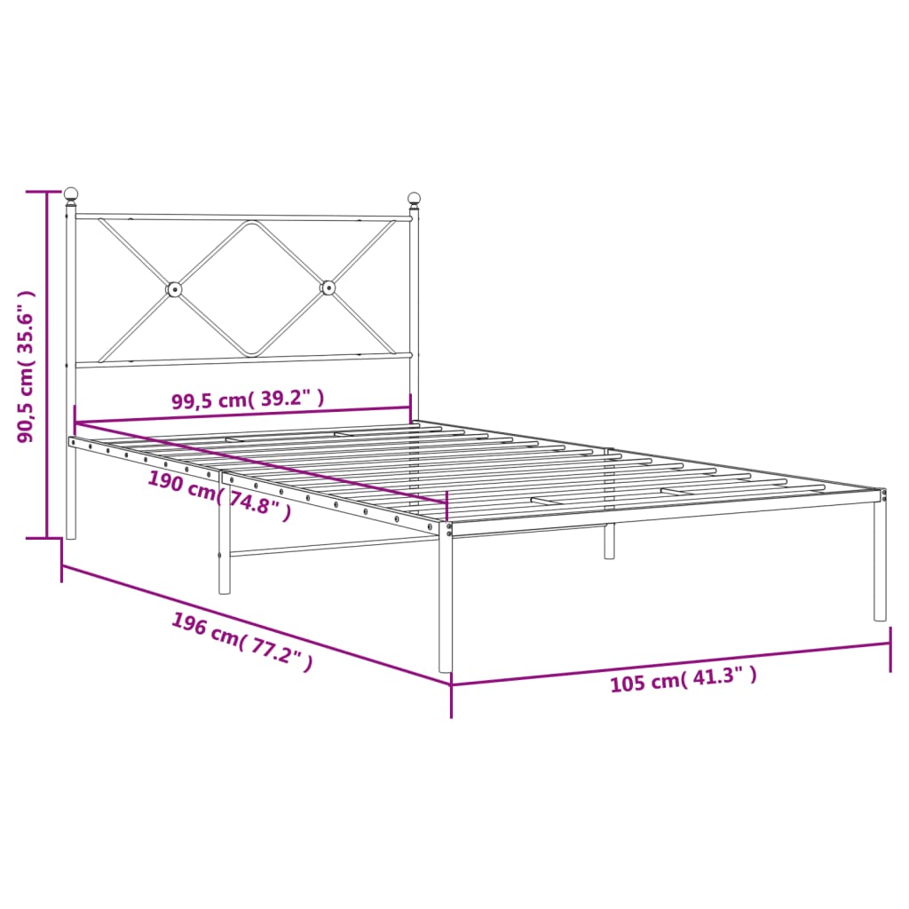 Estrutura de cama com cabeceira 100x190 cm metal preto