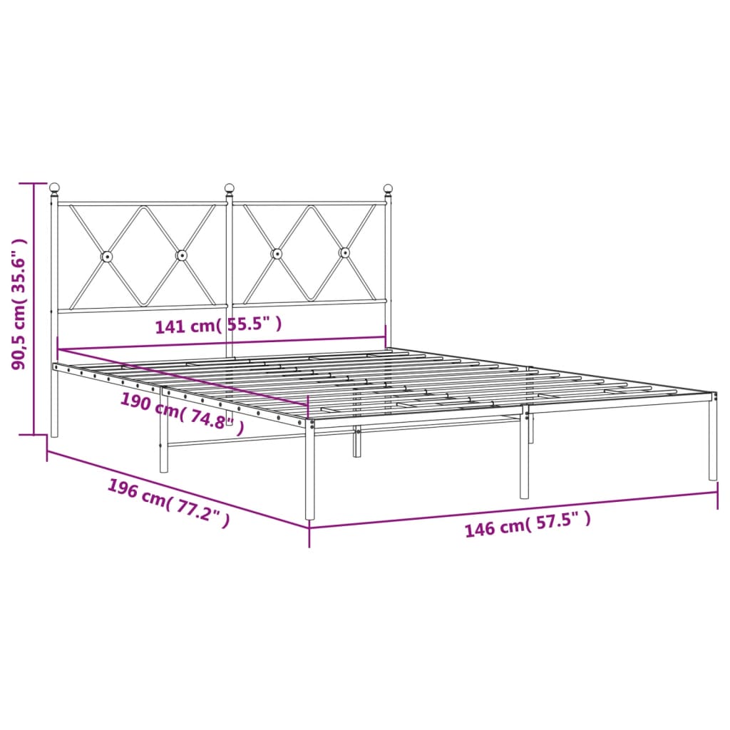 Estrutura de cama com cabeceira 140x190 cm metal preto