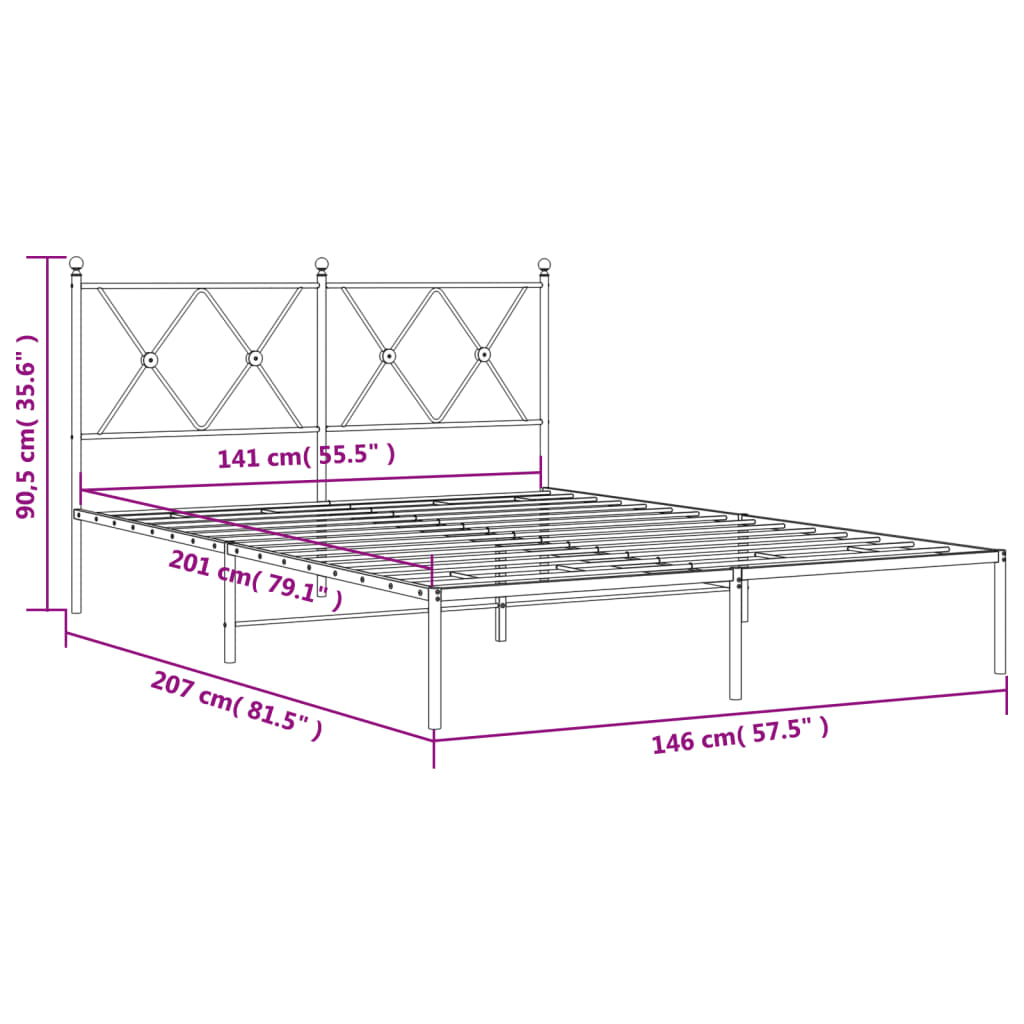 Estrutura de cama com cabeceira 140x200 cm metal preto