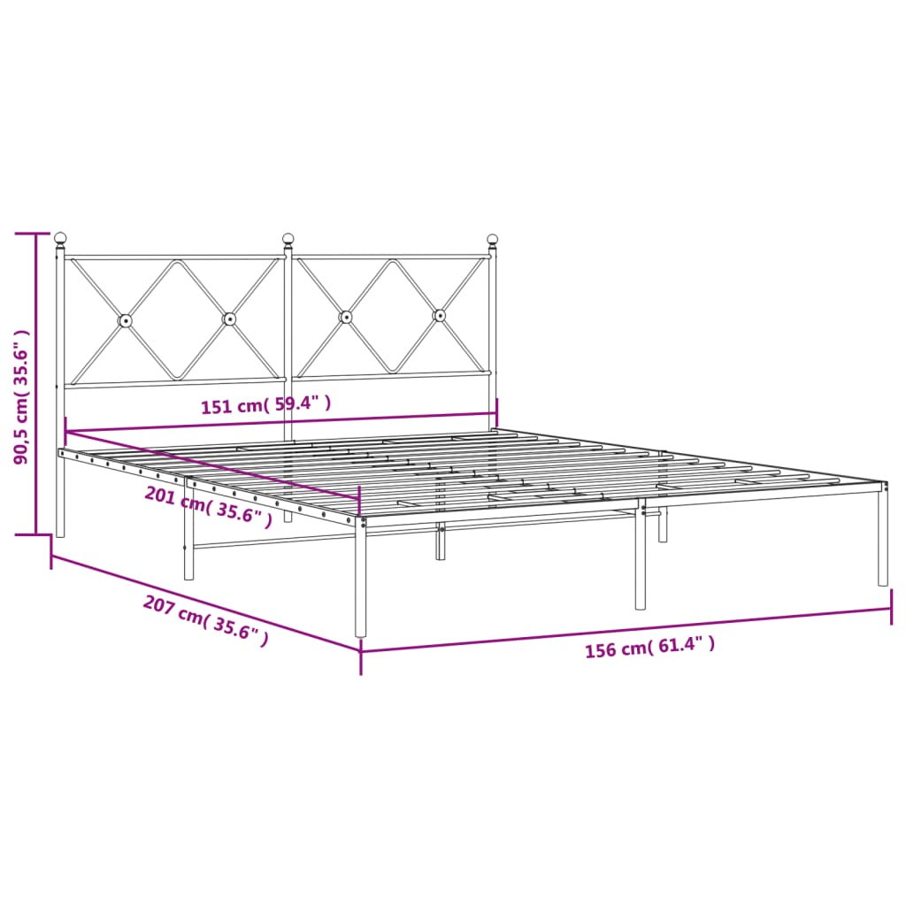 Estrutura de cama em metal com cabeceira 150x200 cm preto