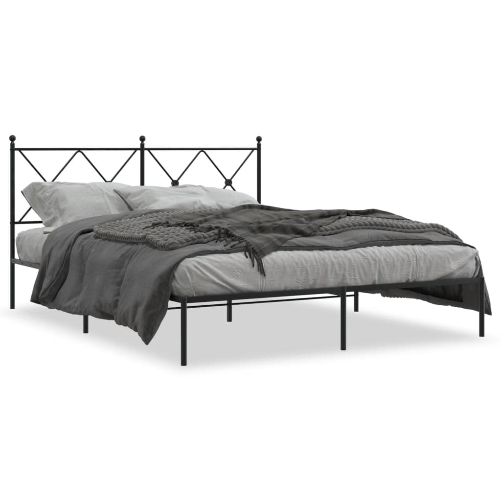 Estrutura de cama em metal com cabeceira 150x200 cm preto