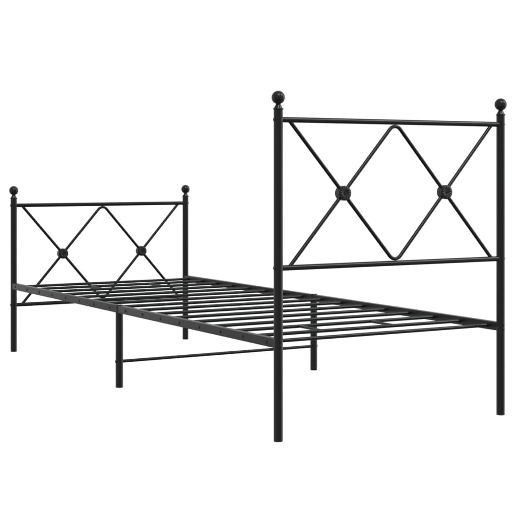 Estrutura de cama com cabeceira e pés 75x190 cm metal preto