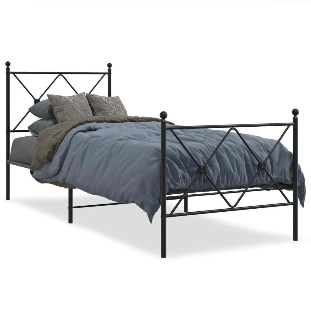 Estrutura de cama com cabeceira e pés 75x190 cm metal preto