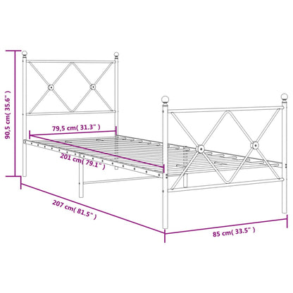 Estrutura de cama com cabeceira e pés 80x200 cm metal preto