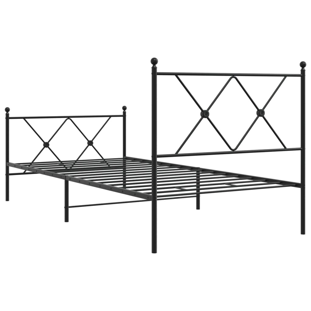 Estrutura de cama com cabeceira e pés 90x190 cm metal preto