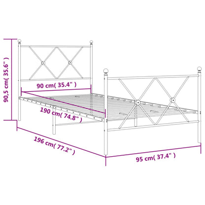 Estrutura de cama com cabeceira e pés 90x190 cm metal preto