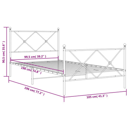 Estrutura de cama com cabeceira e pés 100x190 cm metal preto