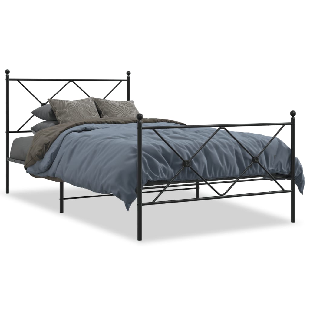 Estrutura de cama com cabeceira e pés 100x190 cm metal preto