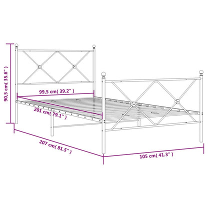 Estrutura de cama com cabeceira e pés 100x200 cm metal preto