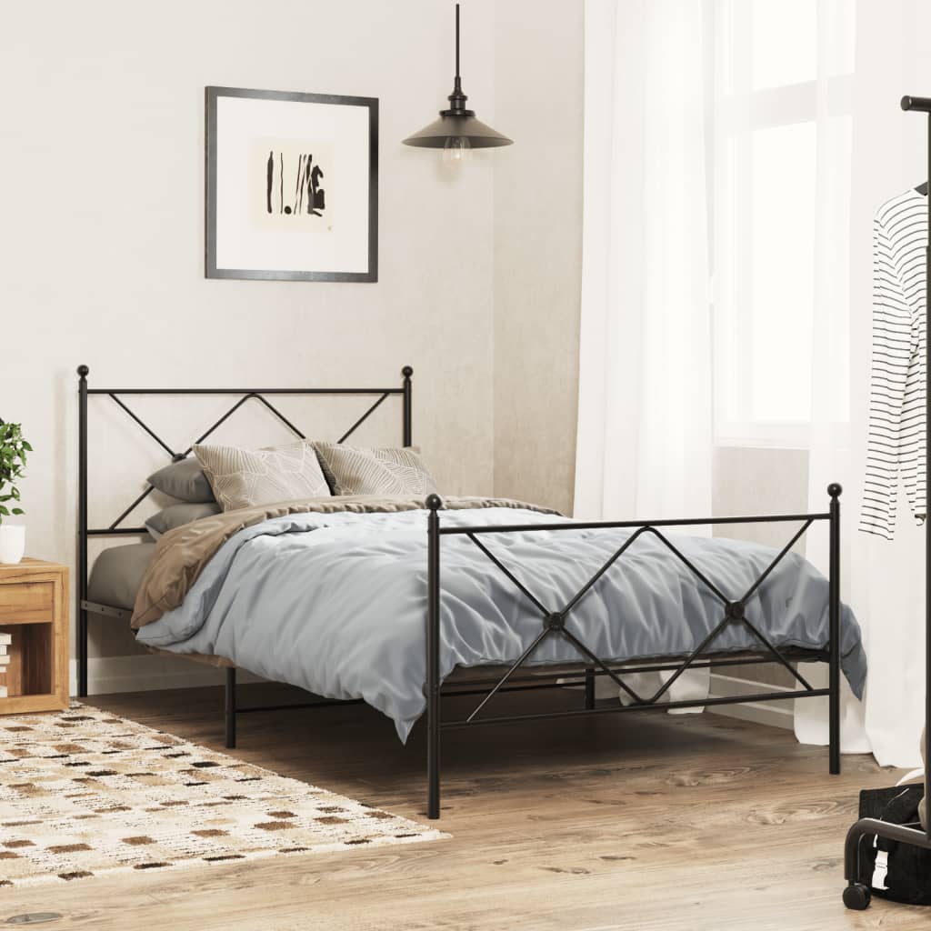 Estrutura de cama com cabeceira e pés 107x203 cm metal preto