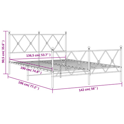 Estrutura de cama com cabeceira e pés 137x190 cm metal preto