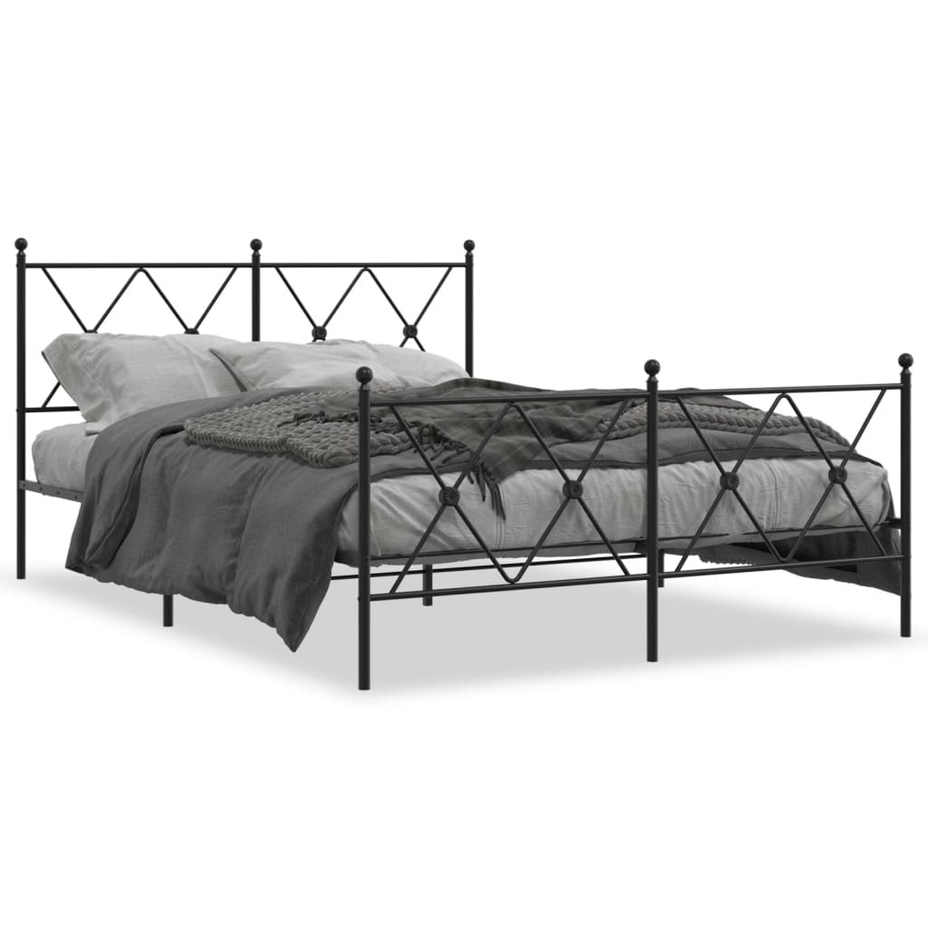 Estrutura de cama com cabeceira e pés 137x190 cm metal preto