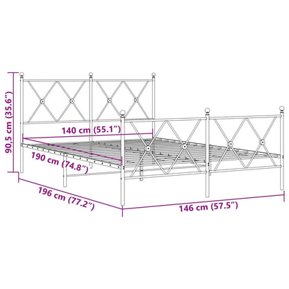 Estrutura de cama com cabeceira e pés 140x190 cm metal preto