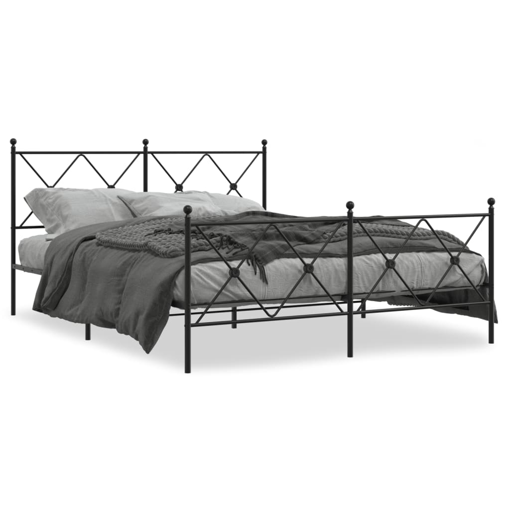 Estrutura de cama com cabeceira e pés 150x200 cm metal preto