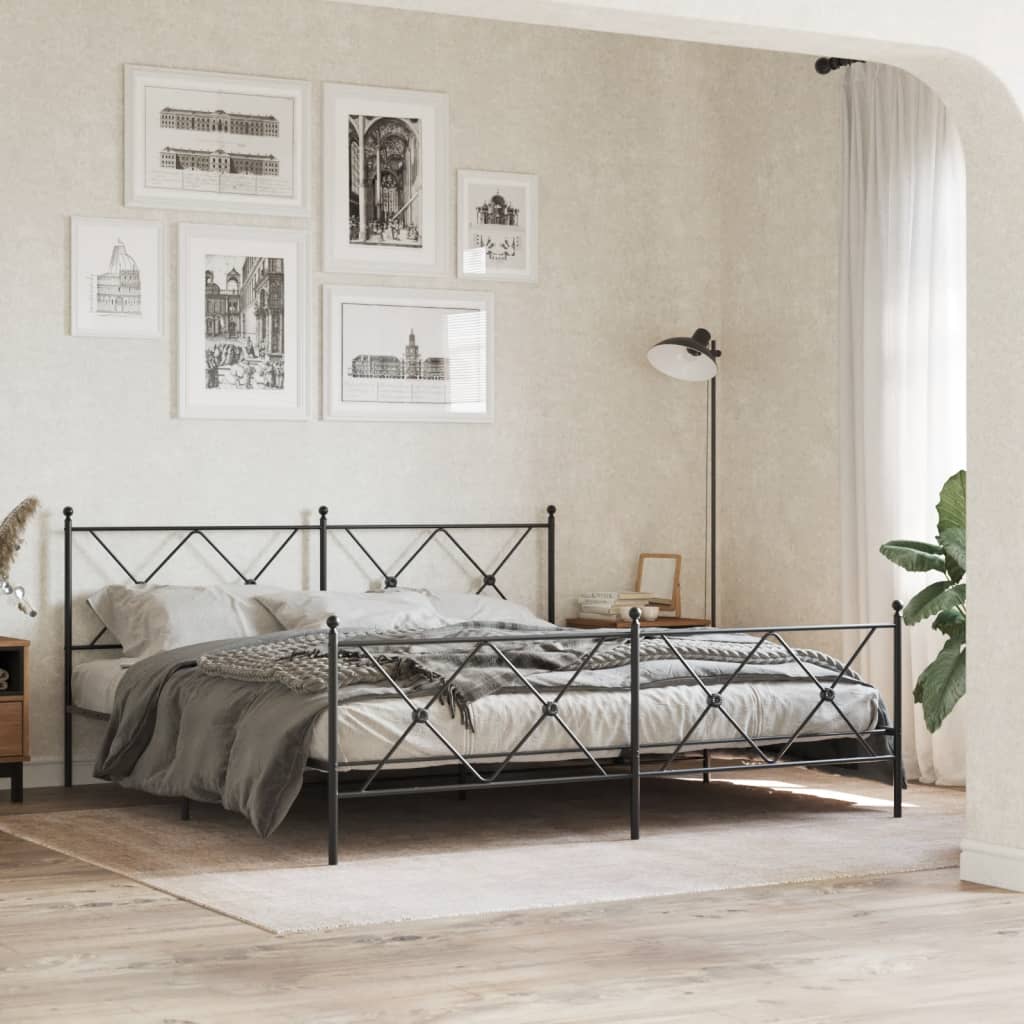 Estrutura de cama com cabeceira e pés 183x213 cm metal preto