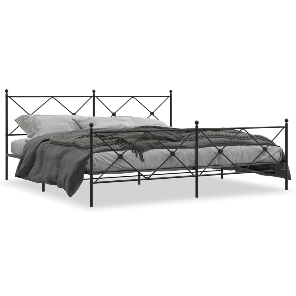 Estrutura de cama com cabeceira e pés 193x203 cm metal preto