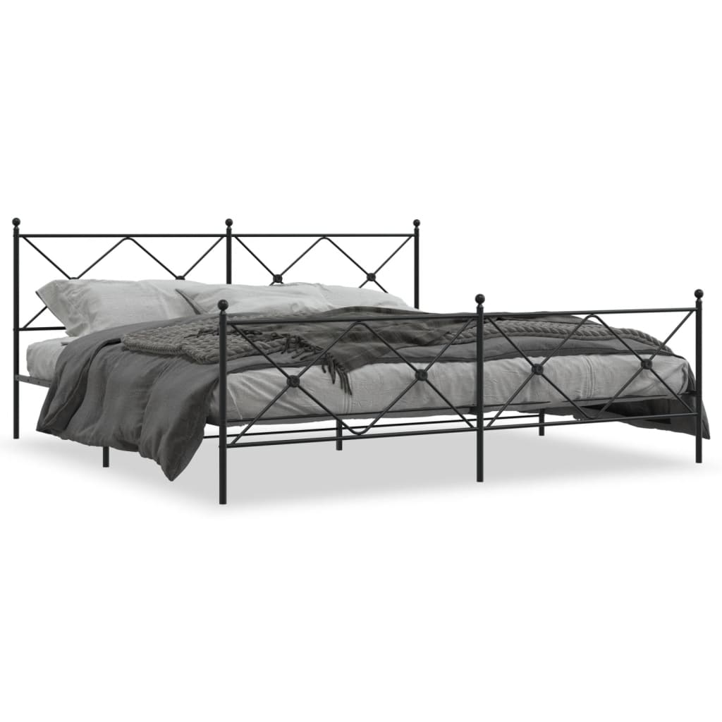 Estrutura de cama com cabeceira e pés 200x200 cm metal preto