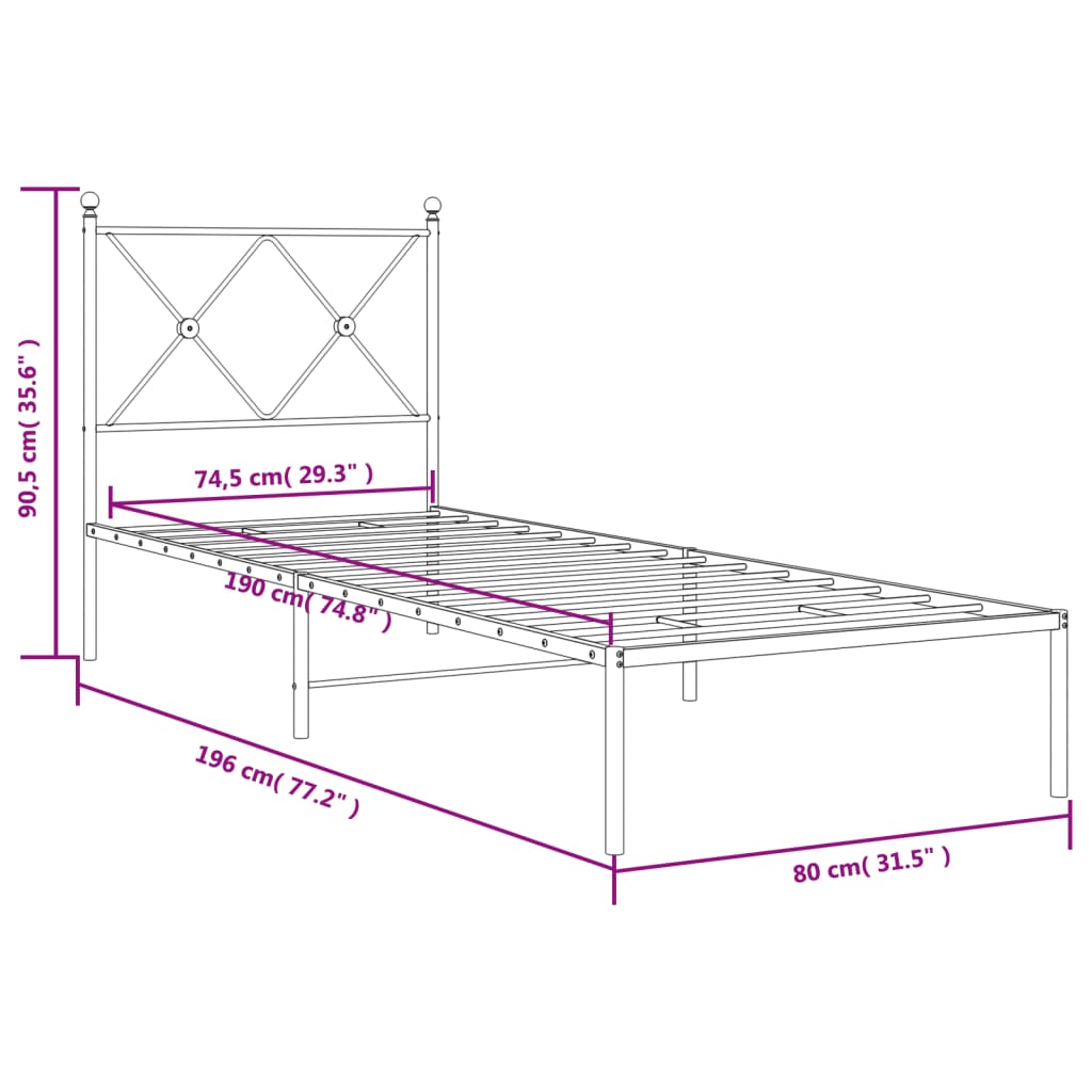 Estrutura de cama com cabeceira 75x190 cm metal branco