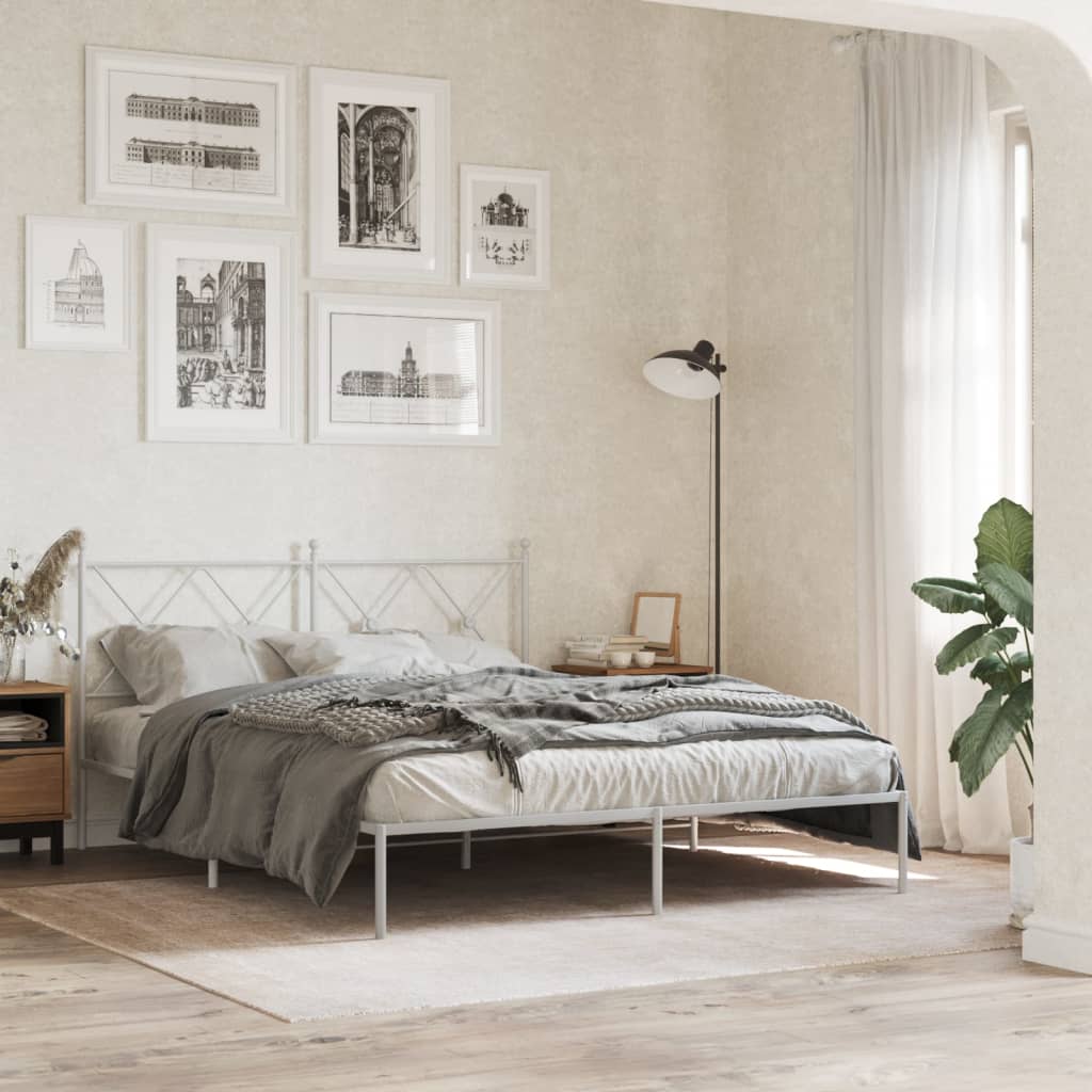 Estrutura de cama com cabeceira 160x200 cm metal branco