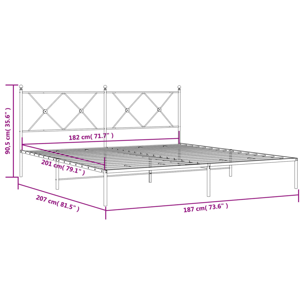 Estrutura de cama com cabeceira 180x200 cm metal branco