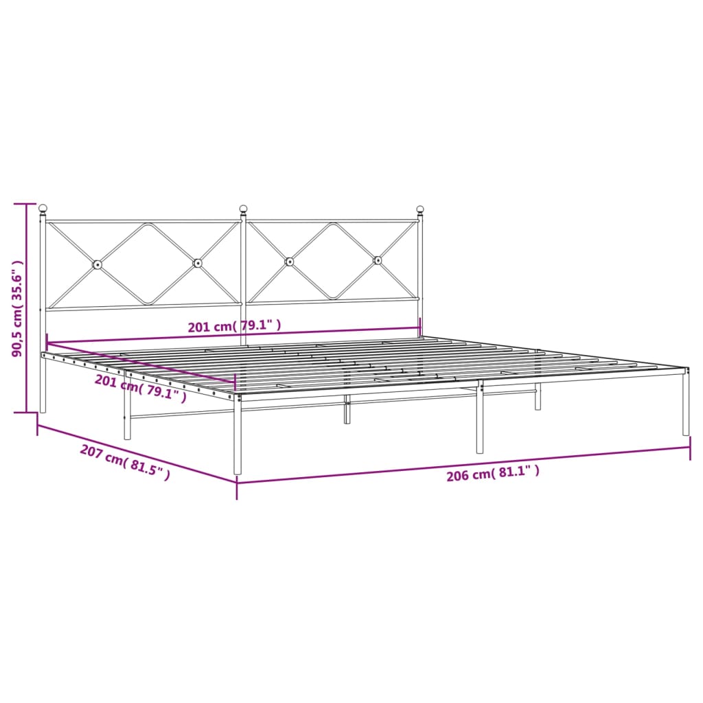 Estrutura de cama com cabeceira 200x200 cm metal branco