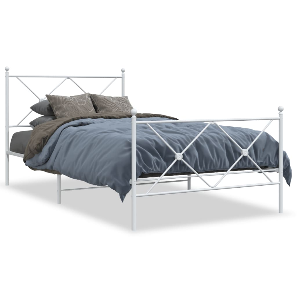 Estrutura de cama com cabeceira e pés 107x203 cm metal branco